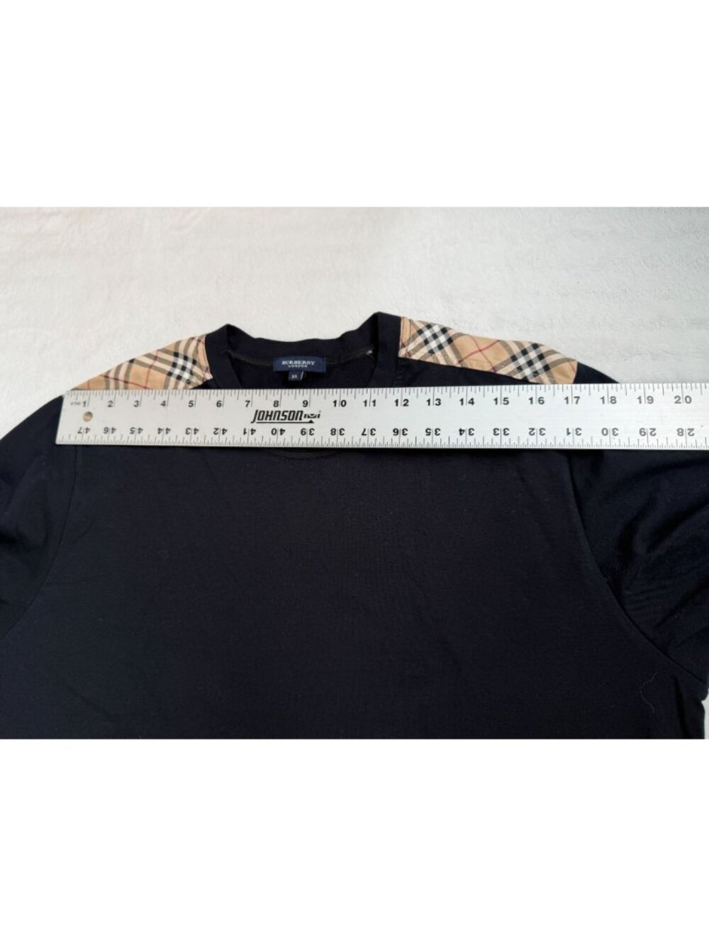 Burberry London Men’s Black Long Sleeve T-Shirt Nova Check Shoulder Patch XL - Picture 7 of 9
